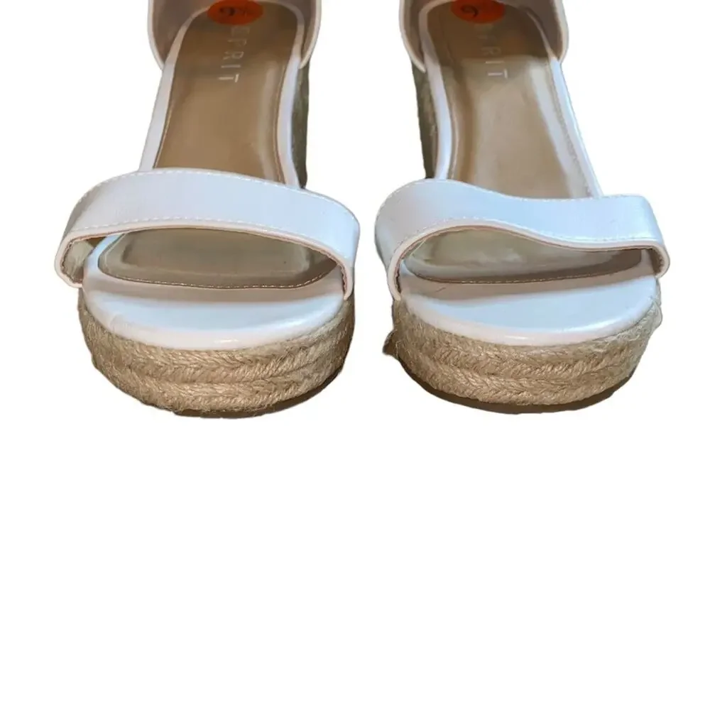 ESPRIT Romy Studded Espadrille Wedge Sandals Size 9.5 Ivory/Nude Ankle‎ Strap